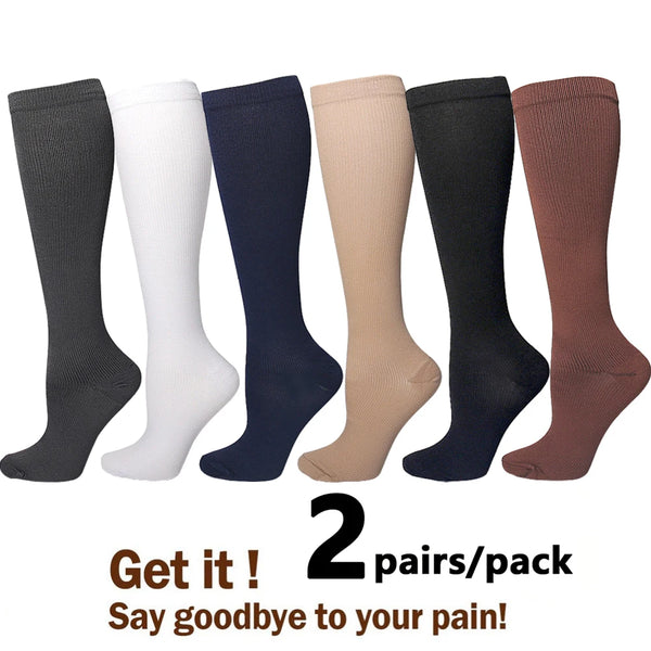 2/6Pair Compression Socks Running Sports Socks Nursing 20-30mmhg for Flight Travel Pregnancy Edema Diabetes Varicose Veins Socks